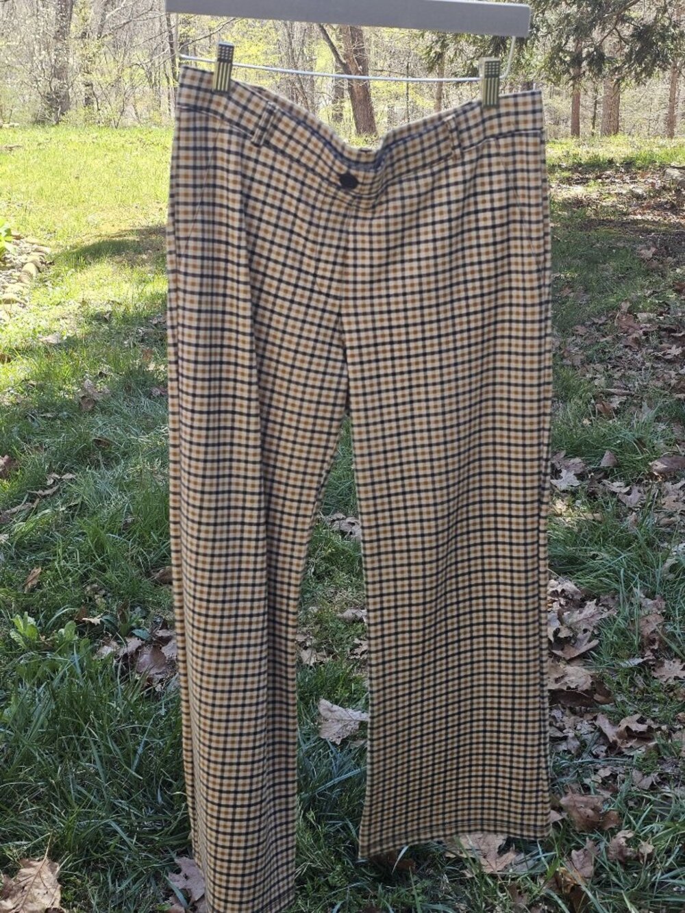 Betabrand Dress Pant Yoga Pant Gingham Plaid Stretch Women's L Petite Tan